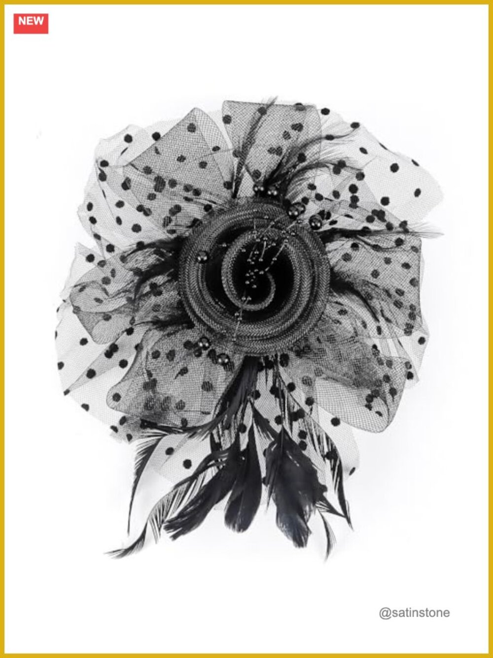 Women's Tea Party Fascinator Headband with Netting, Pearl Necklace, Earring,